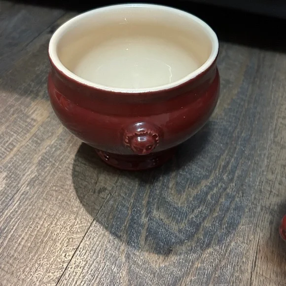 3 EMILE HENRY Cerise Footed Lion's Head Soup Bowl (Provencale Red) France - Picture 7 of 9